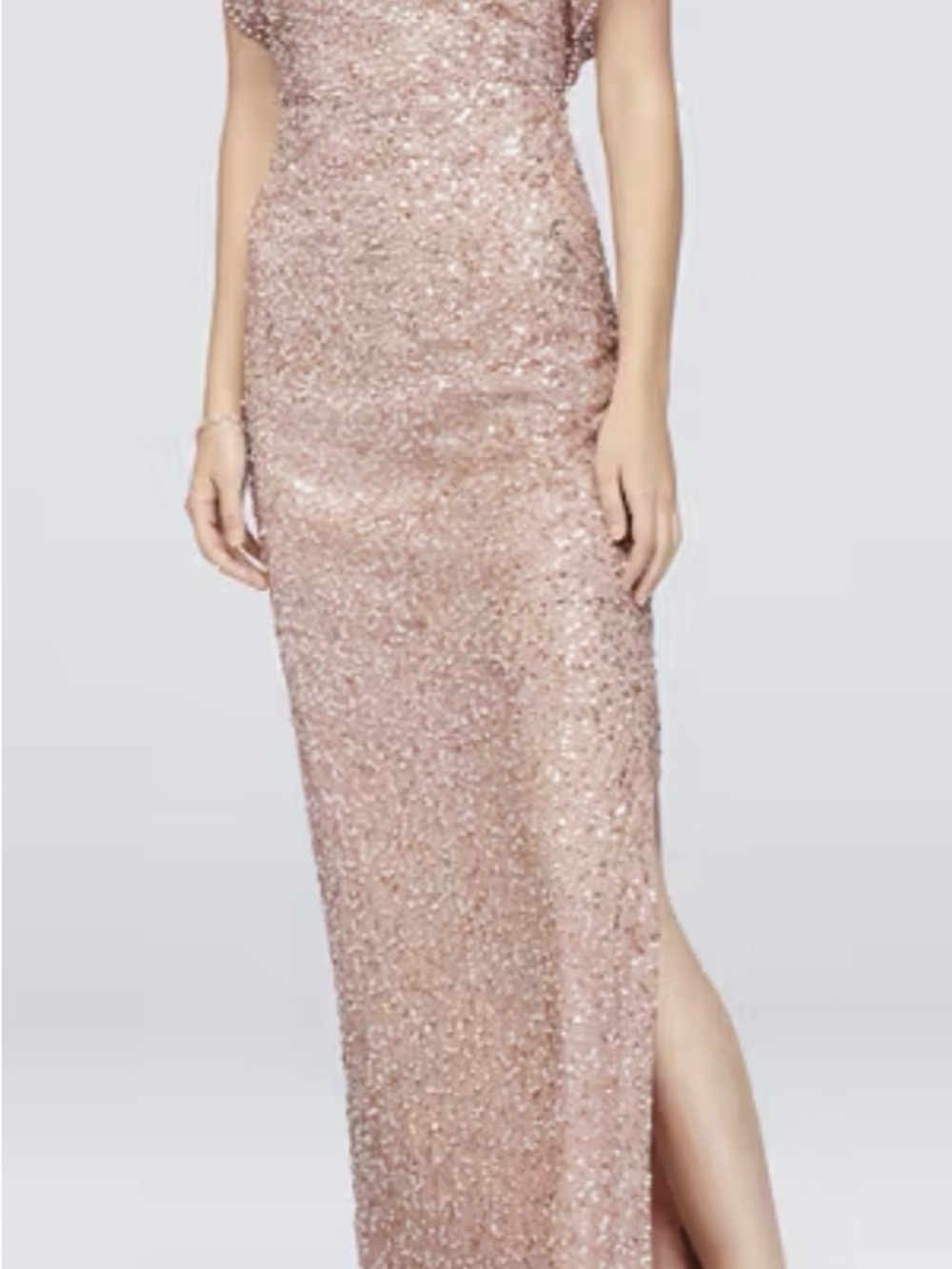 Adrianna Papell Rose Gold Beaded Flutter Sleeve Scoopnevk Sheath Dress - Picture 3 of 13